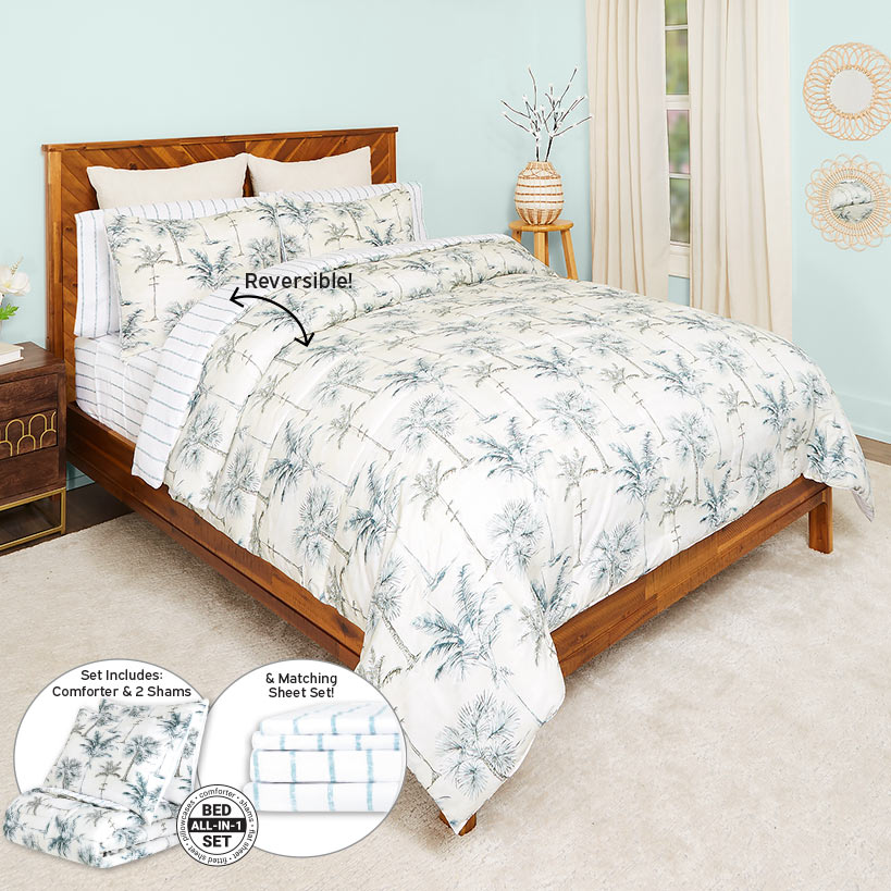 Vintage Palm Complete Comforter Set, Queen or King