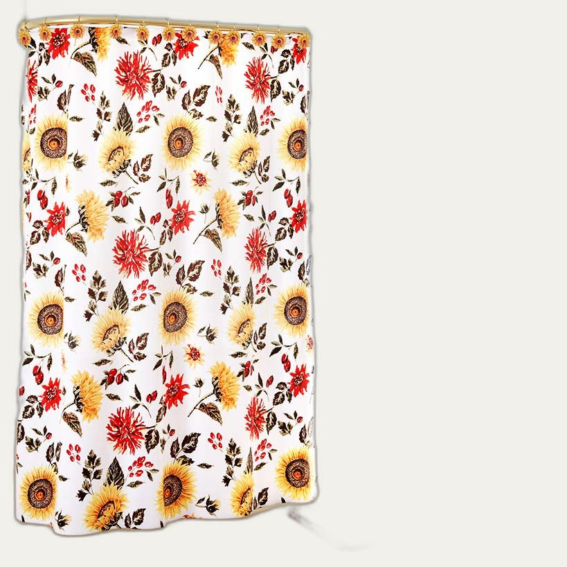 Sunflower Jacobean Shower Curtain Set with Bath Rug, Hand Towels, or Hooks