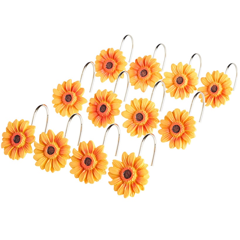 Sunflower Jacobean Shower Curtain Set with Bath Rug, Hand Towels, or Hooks