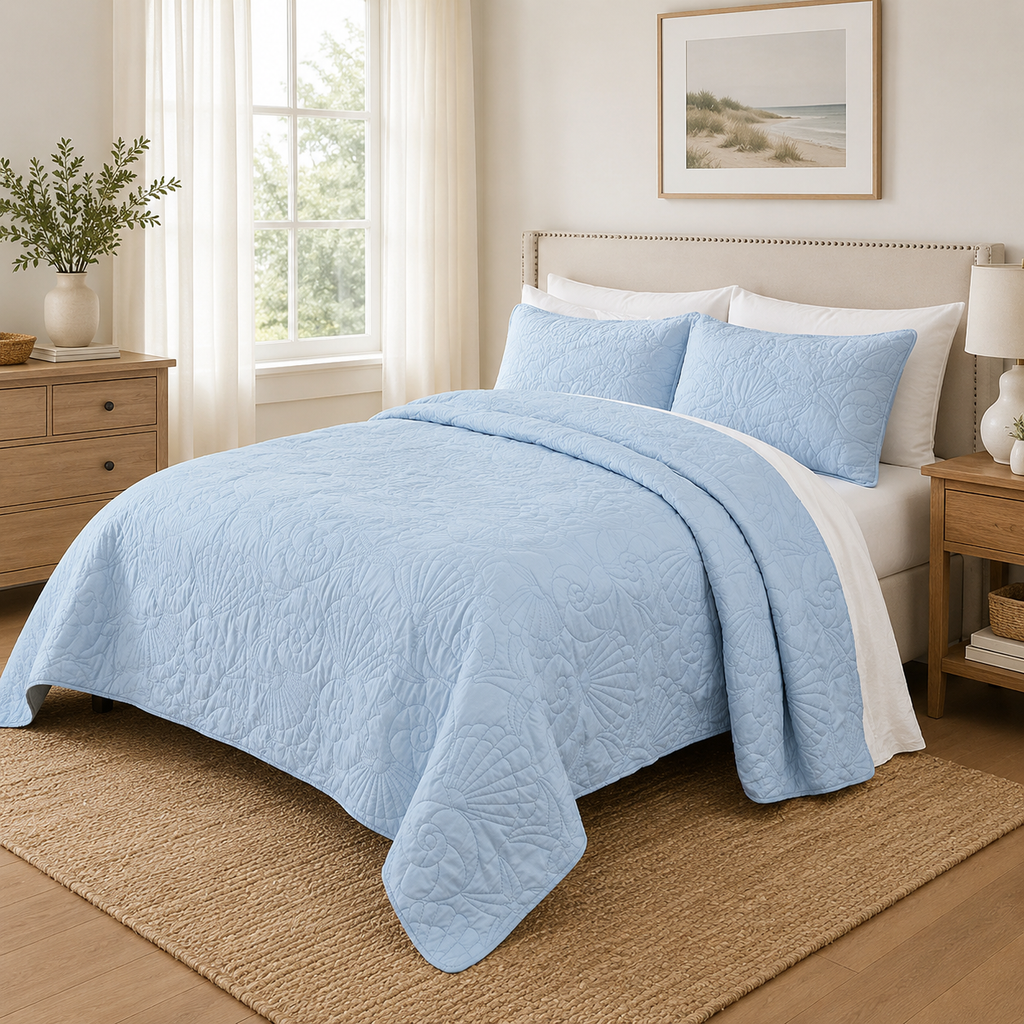Coastal Shell Quilted Bedspread Set