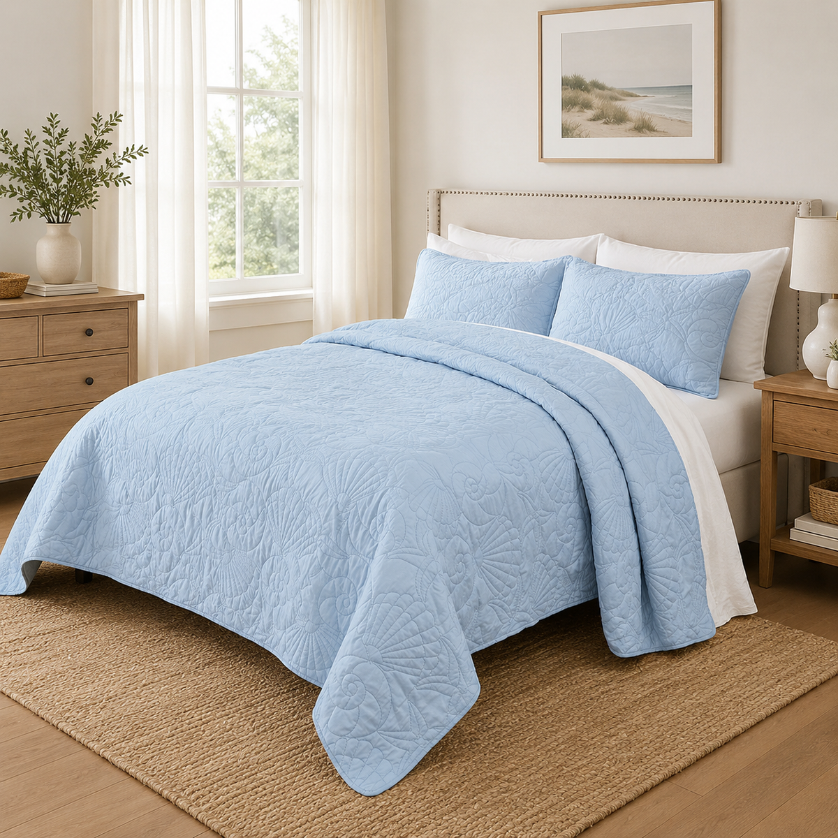 Coastal Shell Quilted Bedspread Set